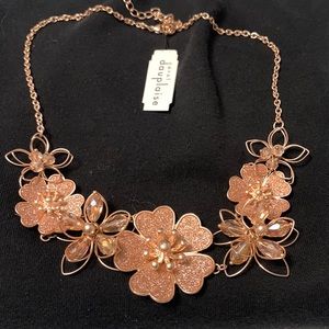 New Carol Duplaise Rose Gold Floral Beaded sparkle glittery Necklace